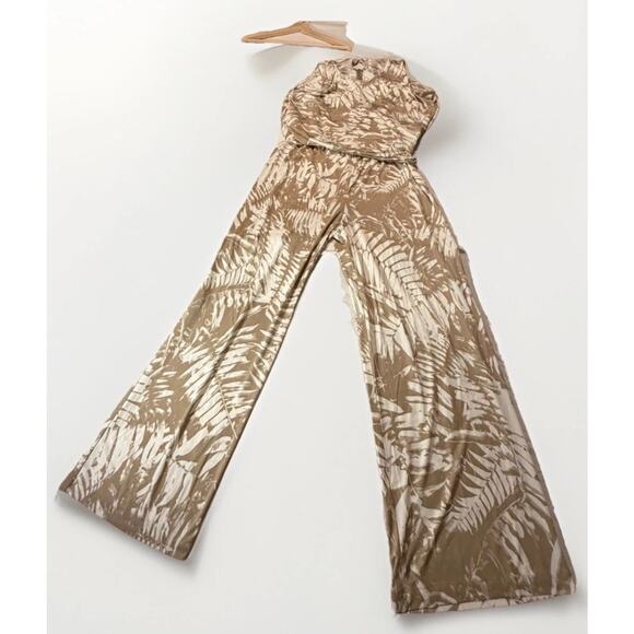Chico's Pants - Chico's Palm Pattern Jumpsuit Wide-Leg Sleeveless Feather Tan Size 2